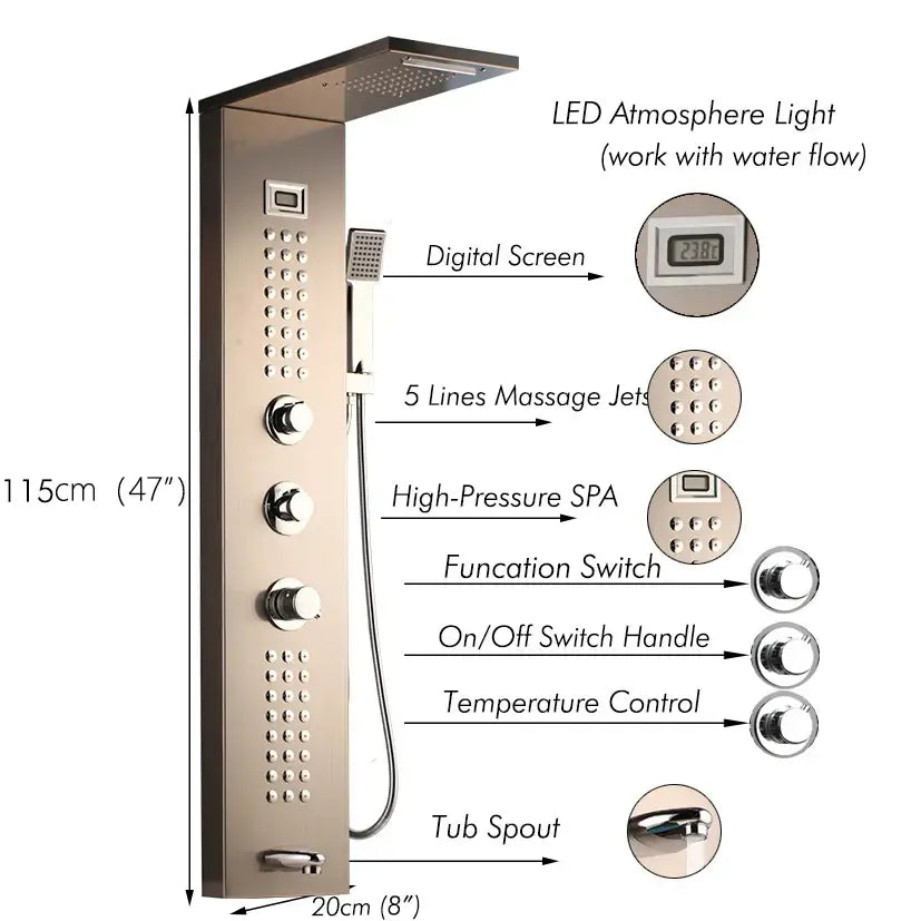 DecorBites™ LED Panel Bath Faucet with Digital Display and Massage Spa Jets