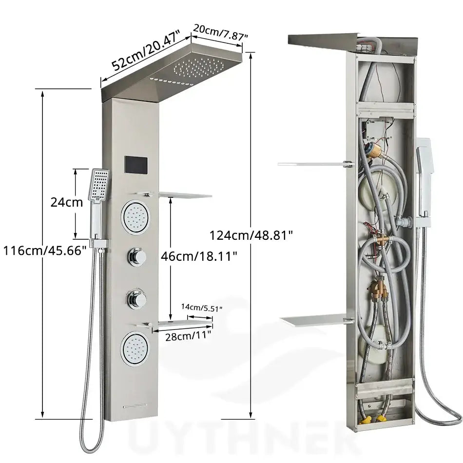 DecorBites™ LED Rainfall Shower Panel Set with Temperature Screen System and Hand Sprayer