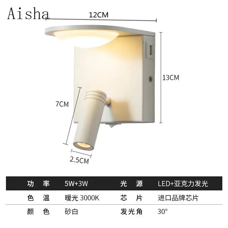 DecorBites™ LED Rotary Square Wall Lamp for Home Bedroom Study with USB Charging