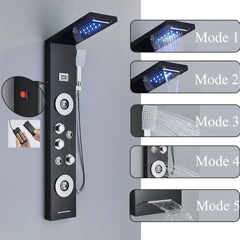 DecorBites™ LED Shower Panel Tower Rain/Waterfall Massage Spa Jets Bathroom Column