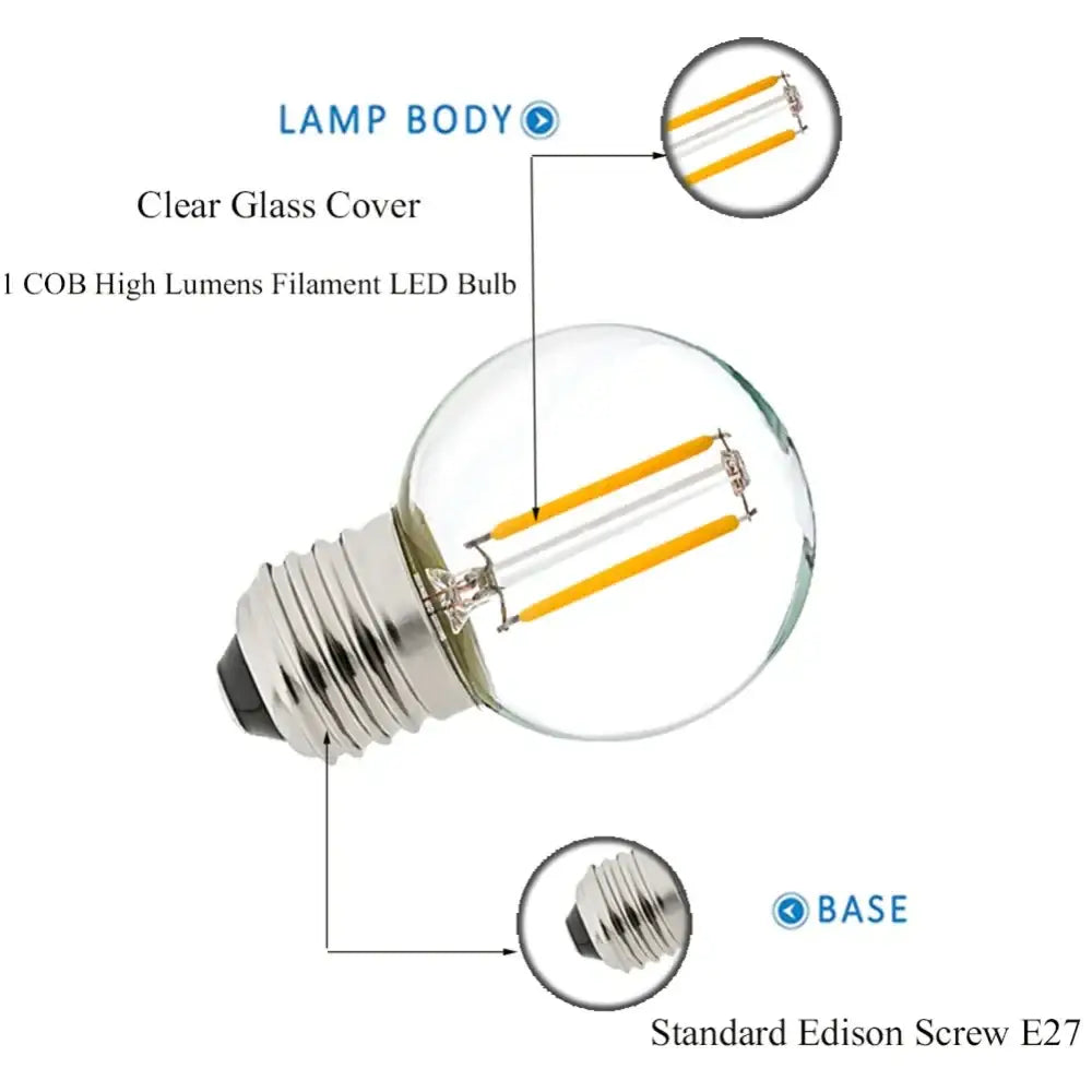 DecorBites™ LED String Lights Retro Edison E27 Bulbs 2PCS G40 1W Warm White 2700K