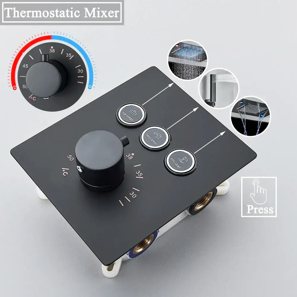DecorBites™ LED Thermostatic Shower System with Remote Control and Ceiling Mount