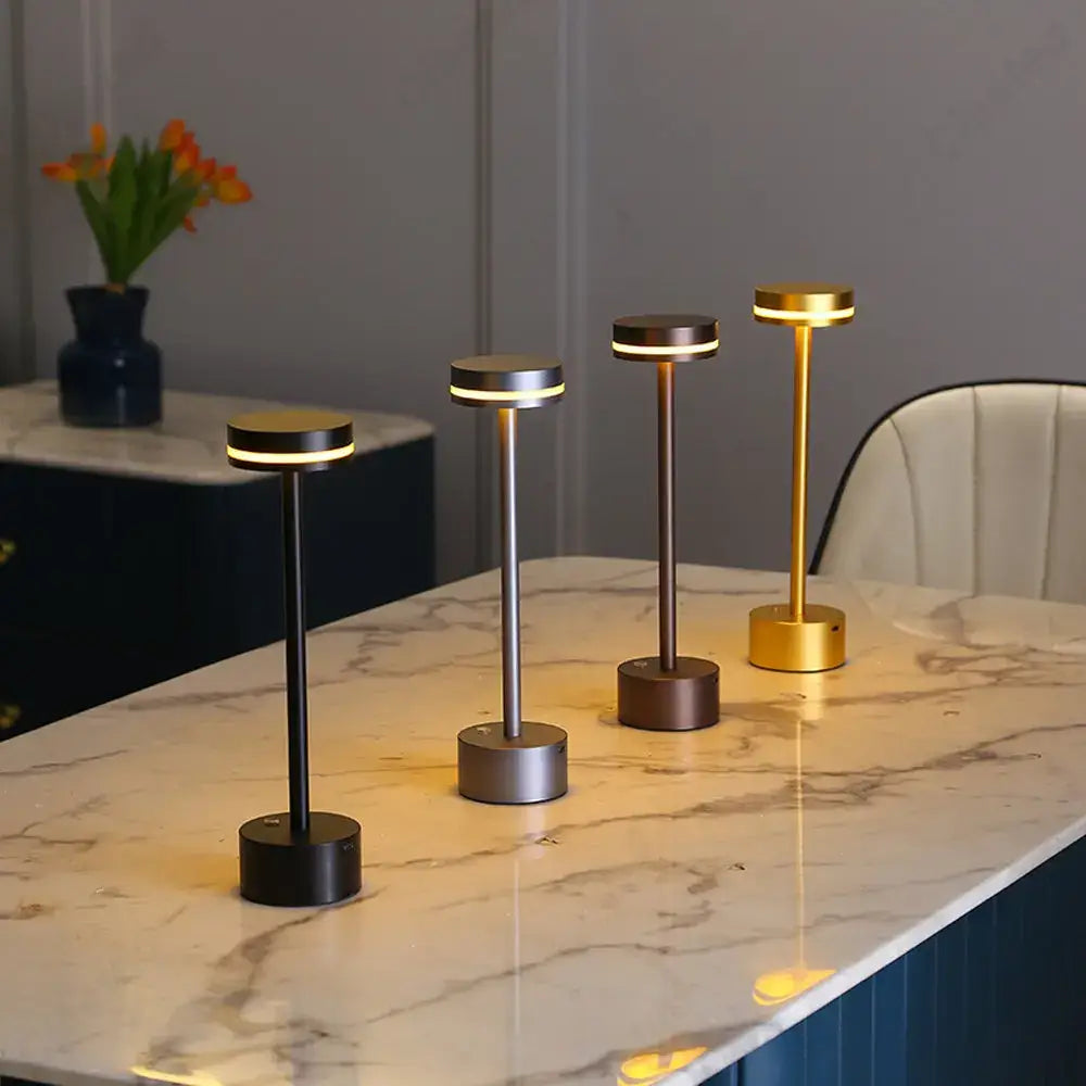 Modern minimalist metallic led touch table lamp for bedroom