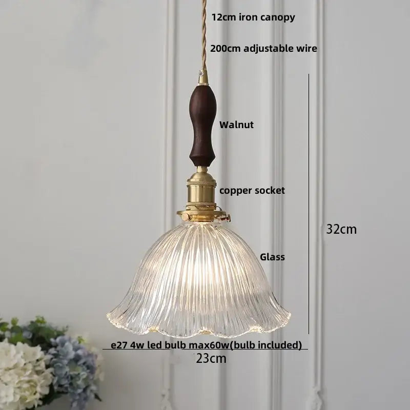 Decorbites led walnut and glass pendant light for dining room