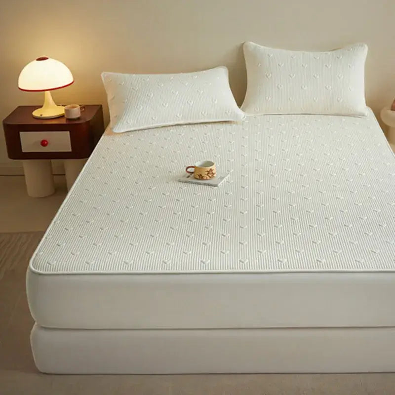 DecorBites™ Love Pattern Cotton Fitted Sheet Single - Anti-Slip, Dustproof & Luxury