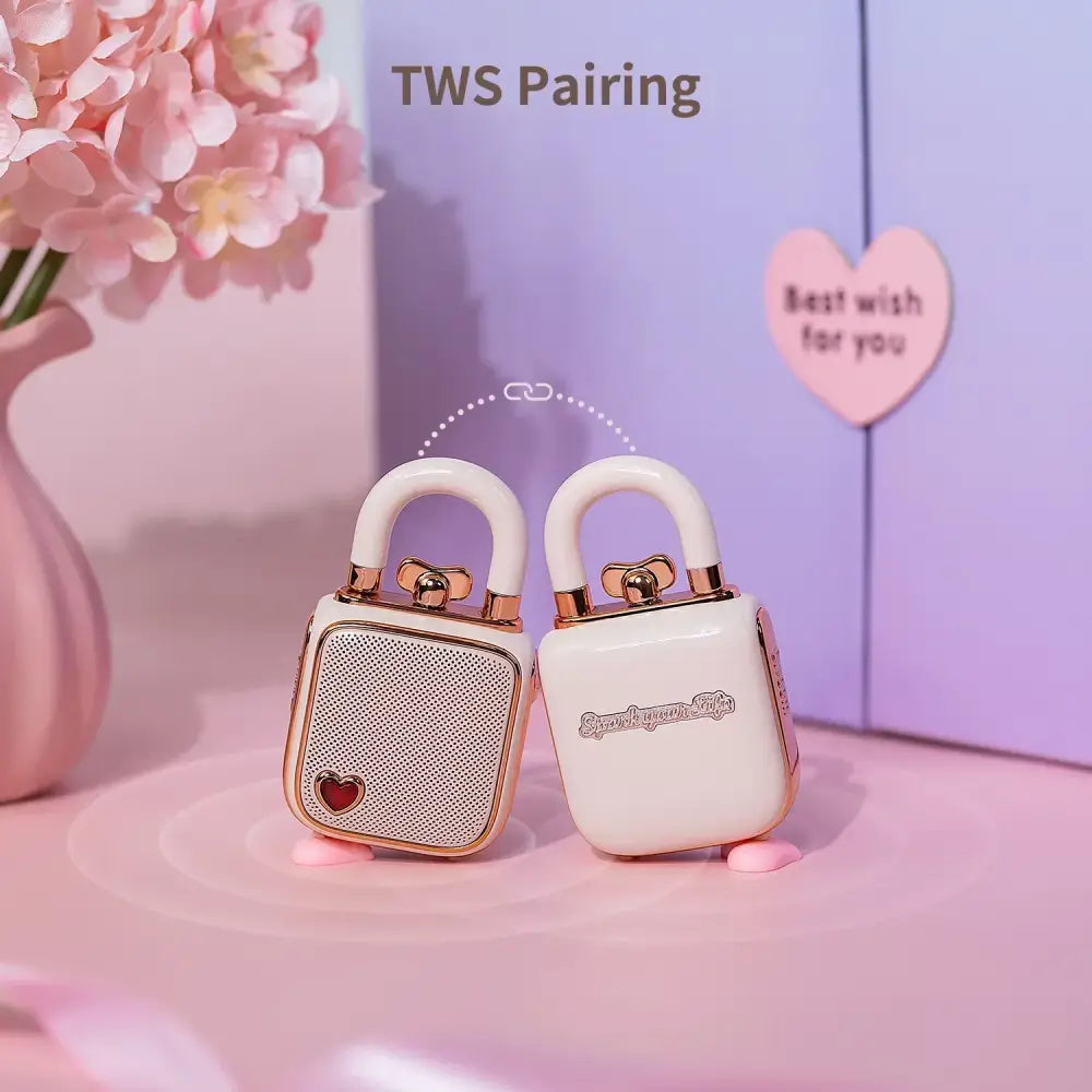 DecorBites™ LoveLock Mini Bluetooth Speaker - Pink, Retro Design, 5W Sound Box