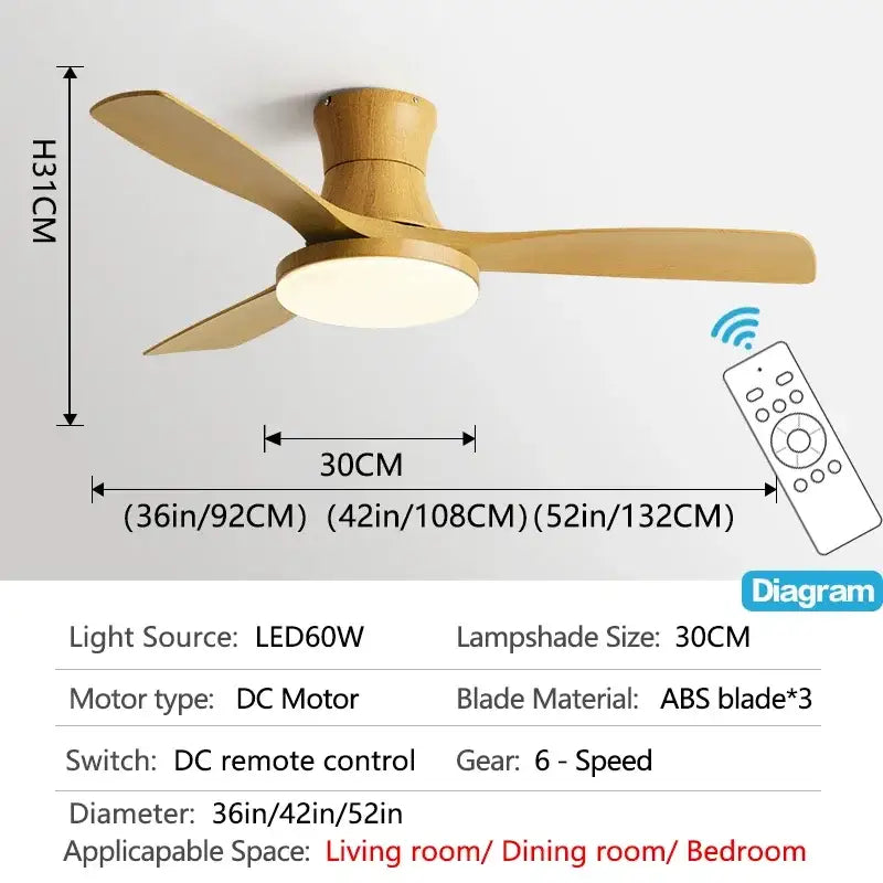 Modern black and dark wood low profile ceiling fan bedroom light