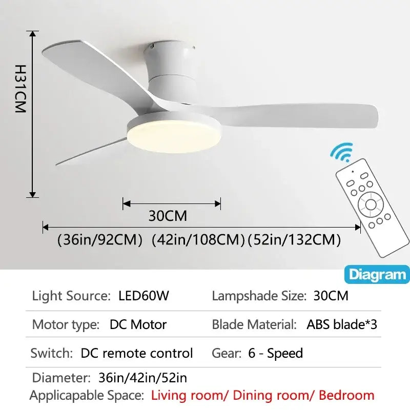 Modern black and dark wood low profile ceiling fan bedroom light