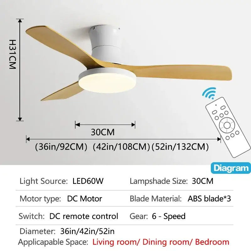 Modern black and dark wood low profile ceiling fan bedroom light