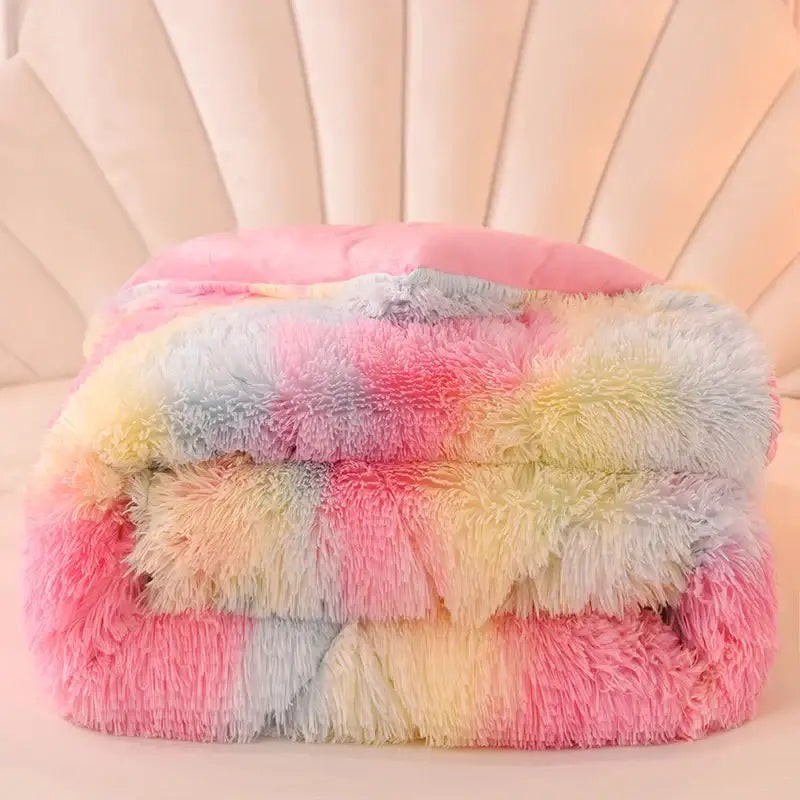 DecorBites™ Luxe Mink Fleece Flannel Patchwork Quilt: Soft, Warm, & Cozy Gradient Bedclothes