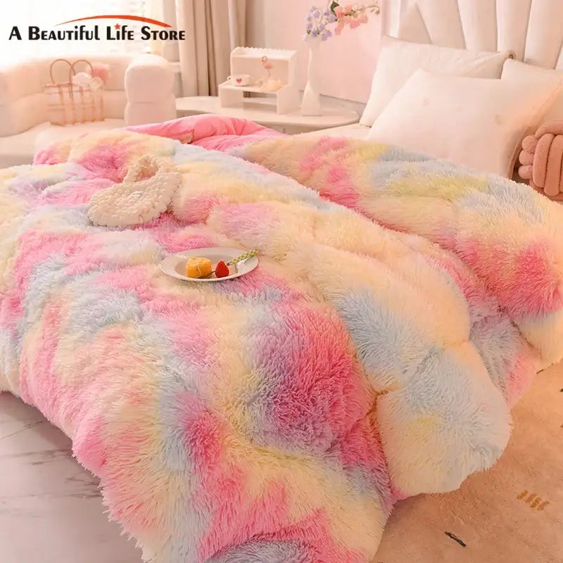 DecorBites™ Luxe Mink Fleece Flannel Patchwork Quilt: Soft, Warm, & Cozy Gradient Bedclothes