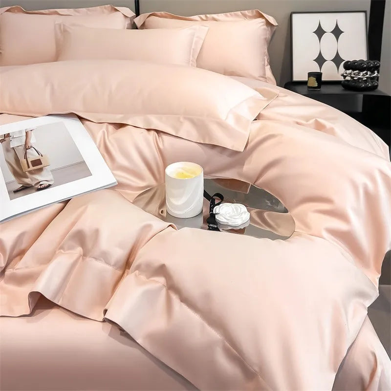 Luxurious silver gray satin duvet cover set bedroom bedding