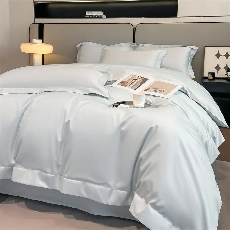 Luxurious silver gray satin duvet cover set bedroom bedding