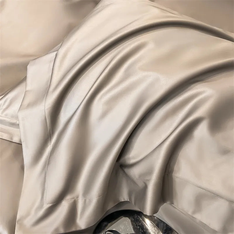Luxurious silver gray satin duvet cover set bedroom bedding