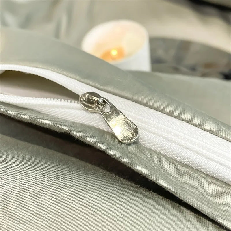 Luxurious silver gray satin duvet cover set bedroom bedding