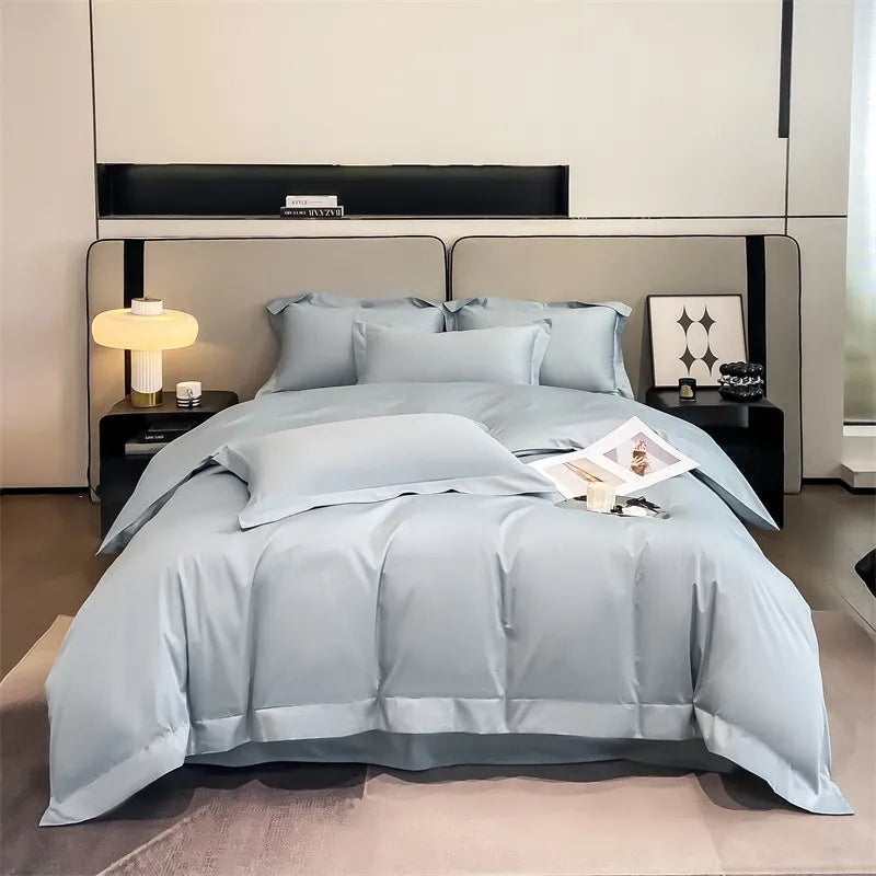 Luxurious silver gray satin duvet cover set bedroom bedding