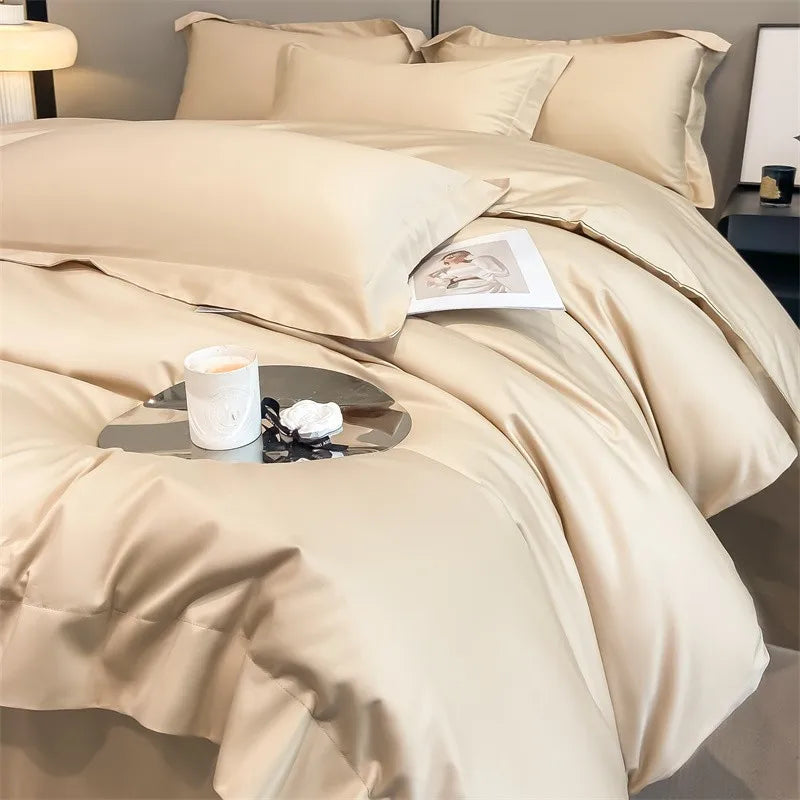 Luxurious silver gray satin duvet cover set bedroom bedding