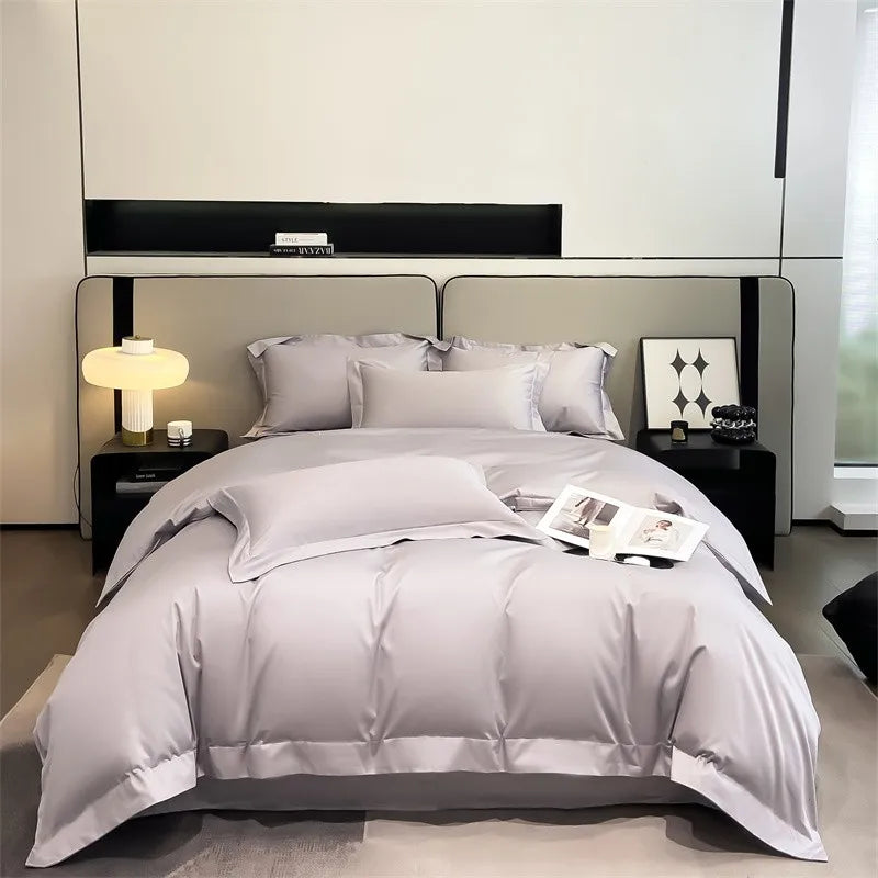 Luxurious silver gray satin duvet cover set bedroom bedding