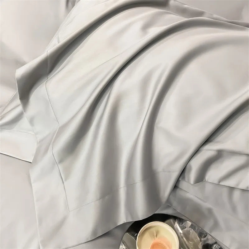 Luxurious silver gray satin duvet cover set bedroom bedding