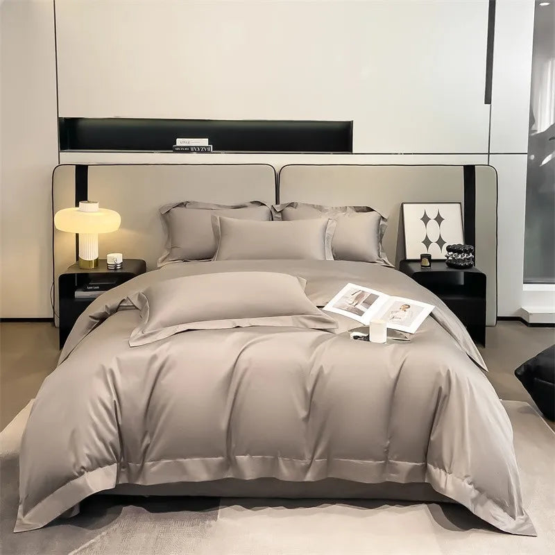 Luxurious silver gray satin duvet cover set bedroom bedding