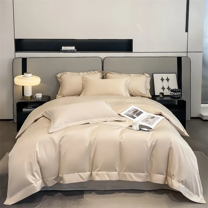 Luxurious silver gray satin duvet cover set bedroom bedding