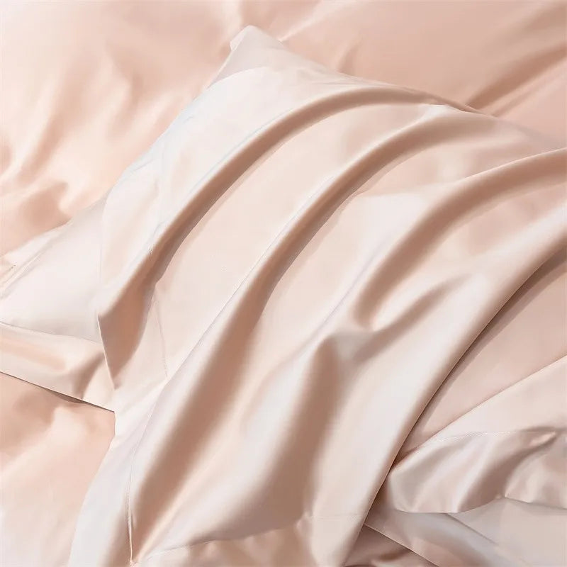 Luxurious silver gray satin duvet cover set bedroom bedding