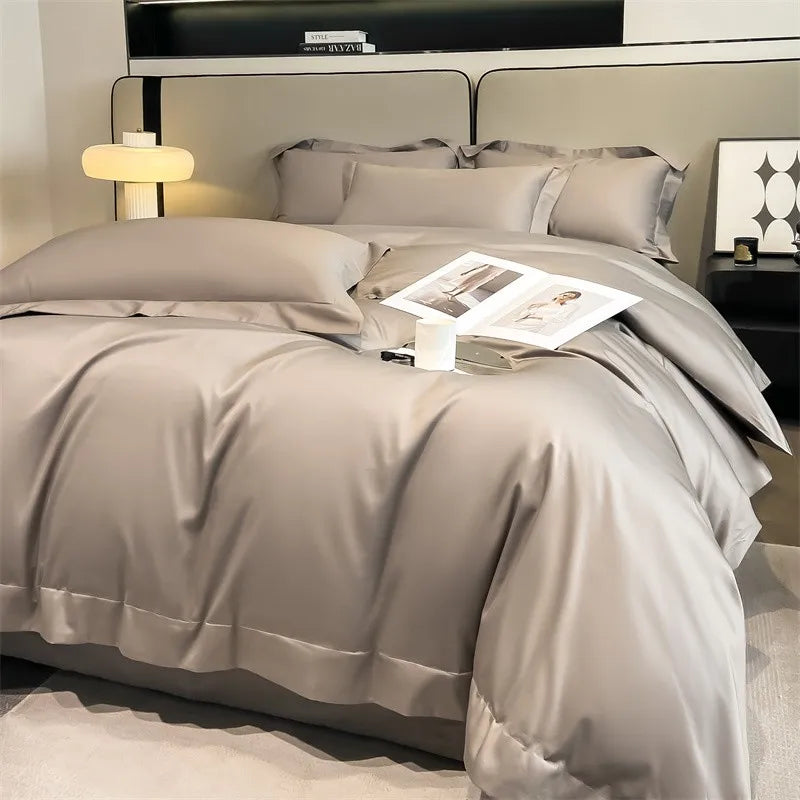 Luxurious silver gray satin duvet cover set bedroom bedding
