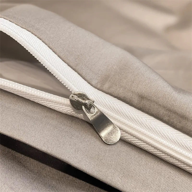 Luxurious silver gray satin duvet cover set bedroom bedding