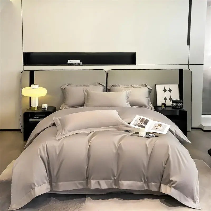 Luxurious silver gray satin duvet cover set bedroom bedding