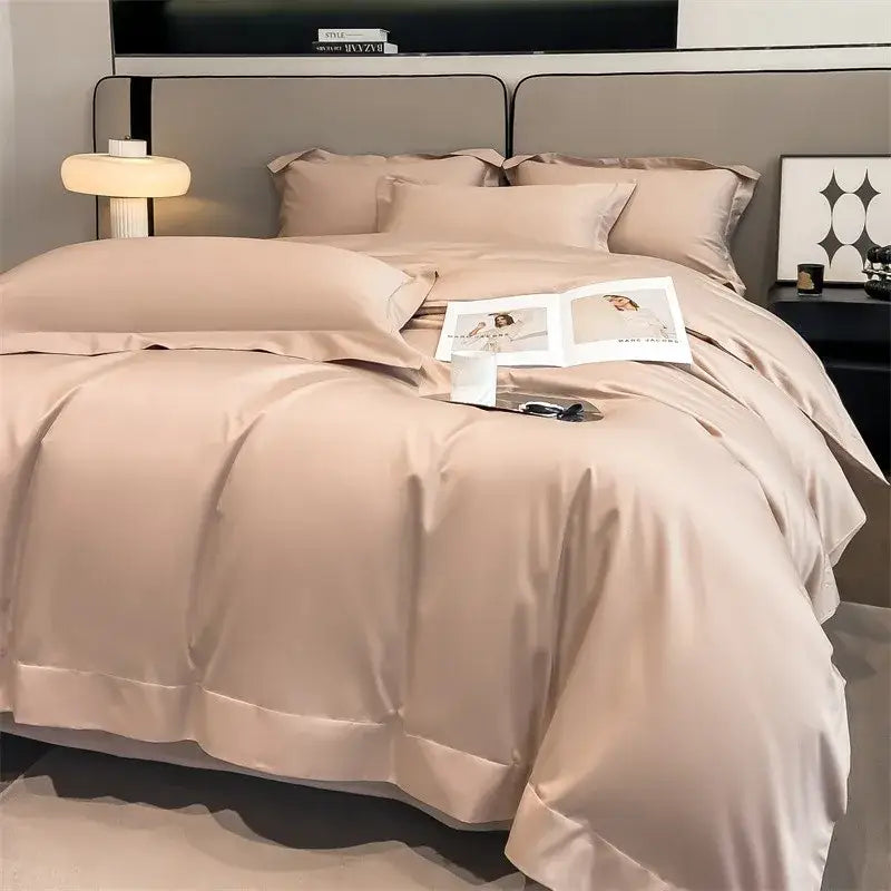 Luxurious silver gray satin duvet cover set bedroom bedding