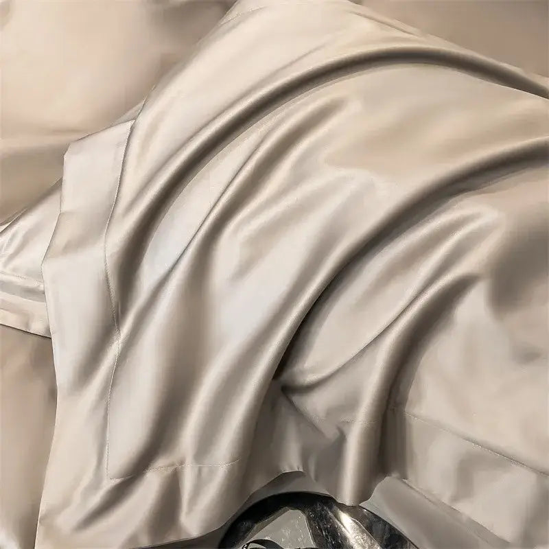 Luxurious silver gray satin duvet cover set bedroom bedding