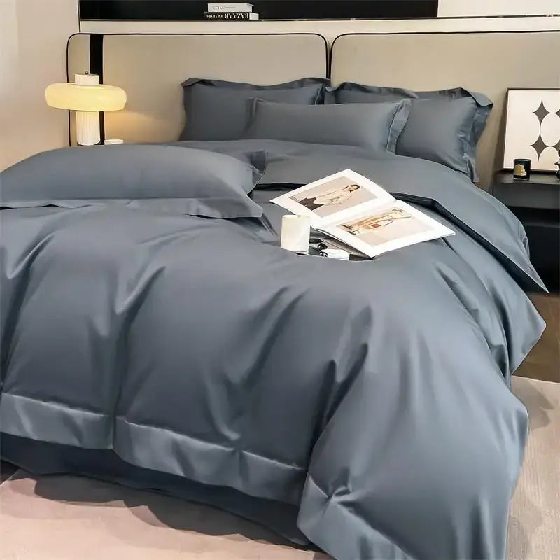 Luxurious silver gray satin duvet cover set bedroom bedding