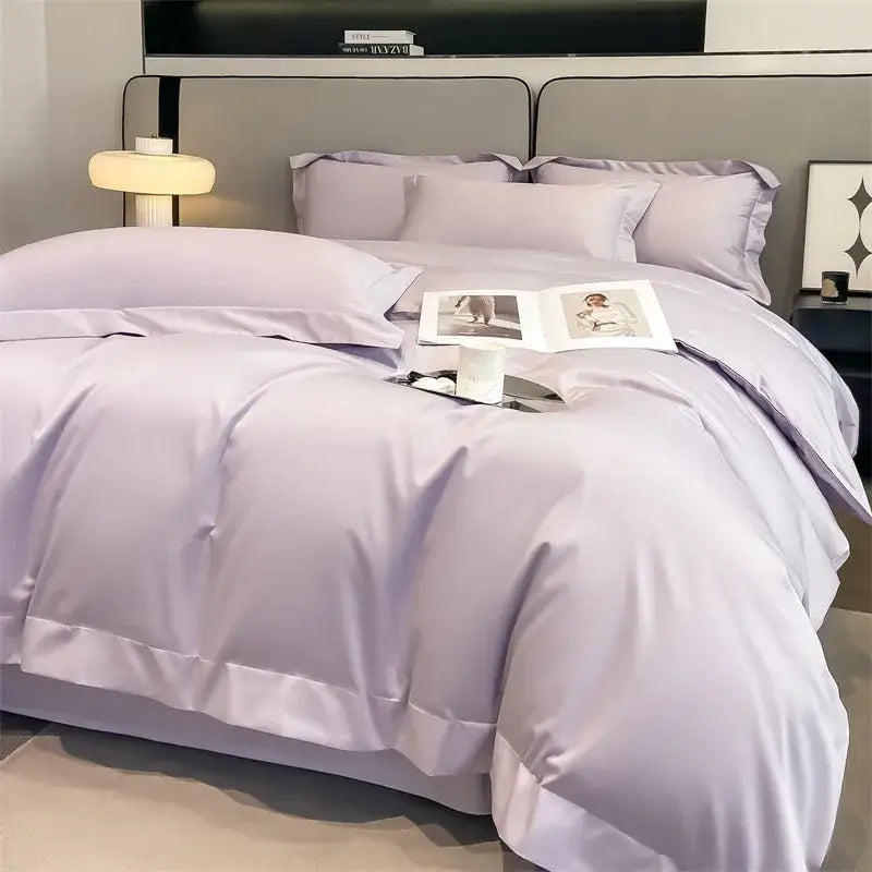 Luxurious silver gray satin duvet cover set bedroom bedding