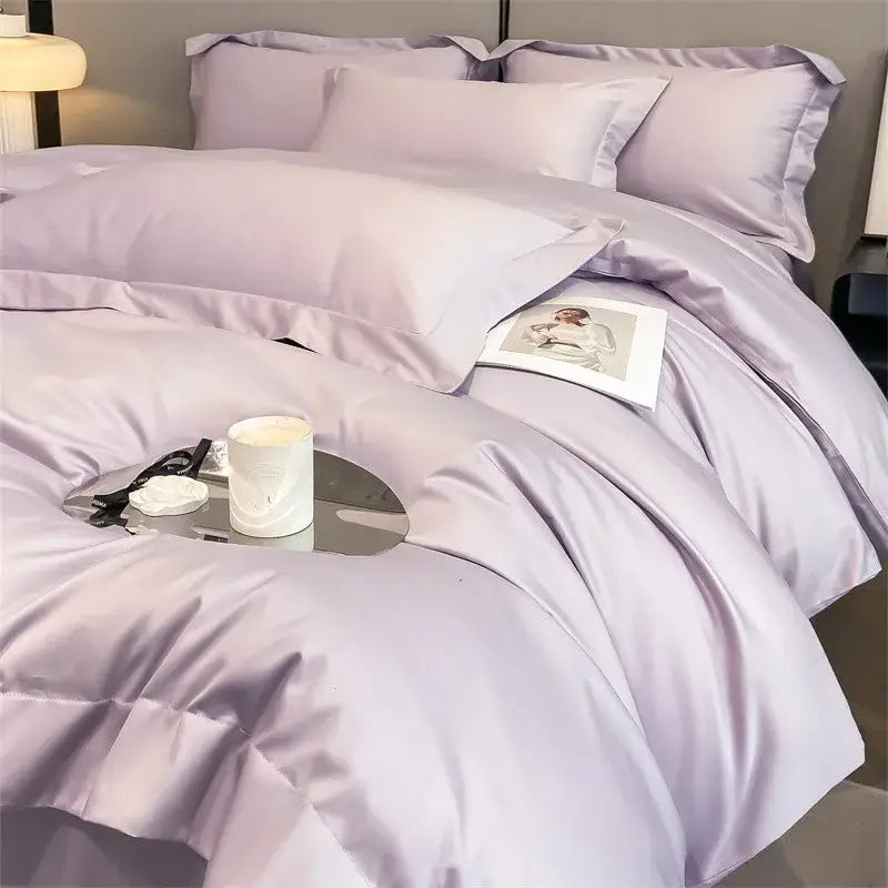 Luxurious silver gray satin duvet cover set bedroom bedding