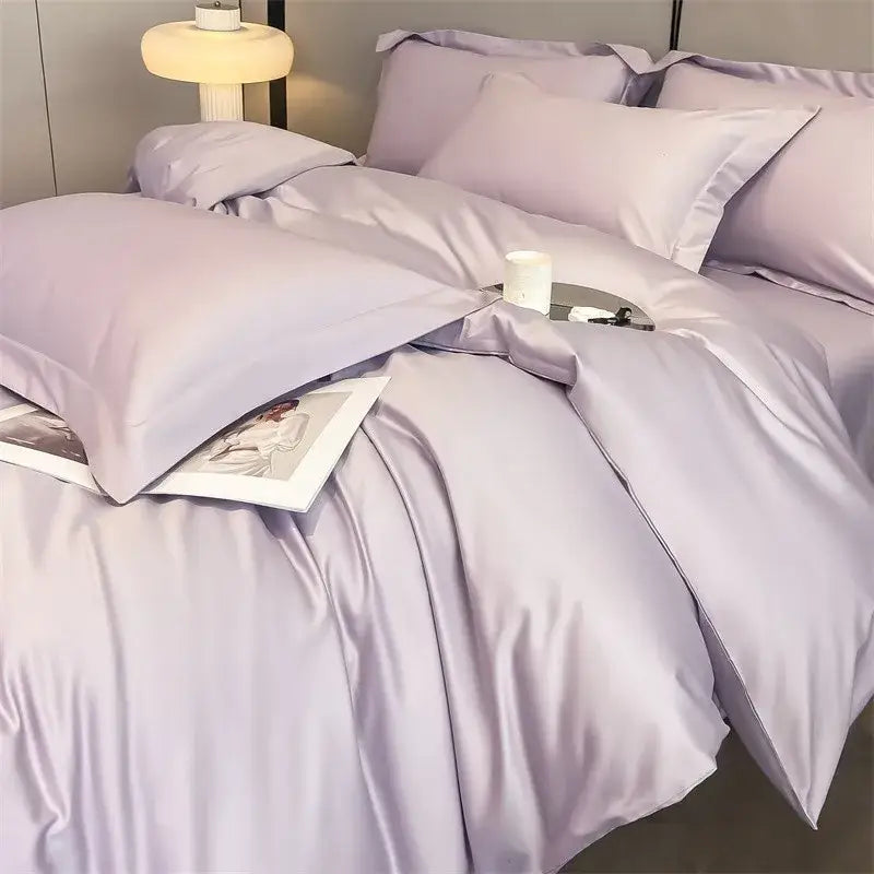 Luxurious silver gray satin duvet cover set bedroom bedding