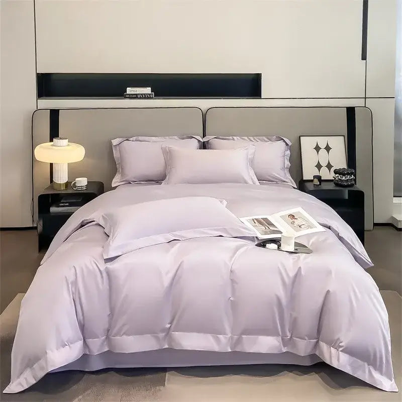 Luxurious silver gray satin duvet cover set bedroom bedding