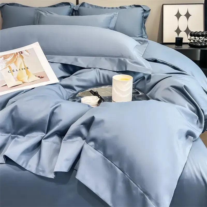 Luxurious silver gray satin duvet cover set bedroom bedding