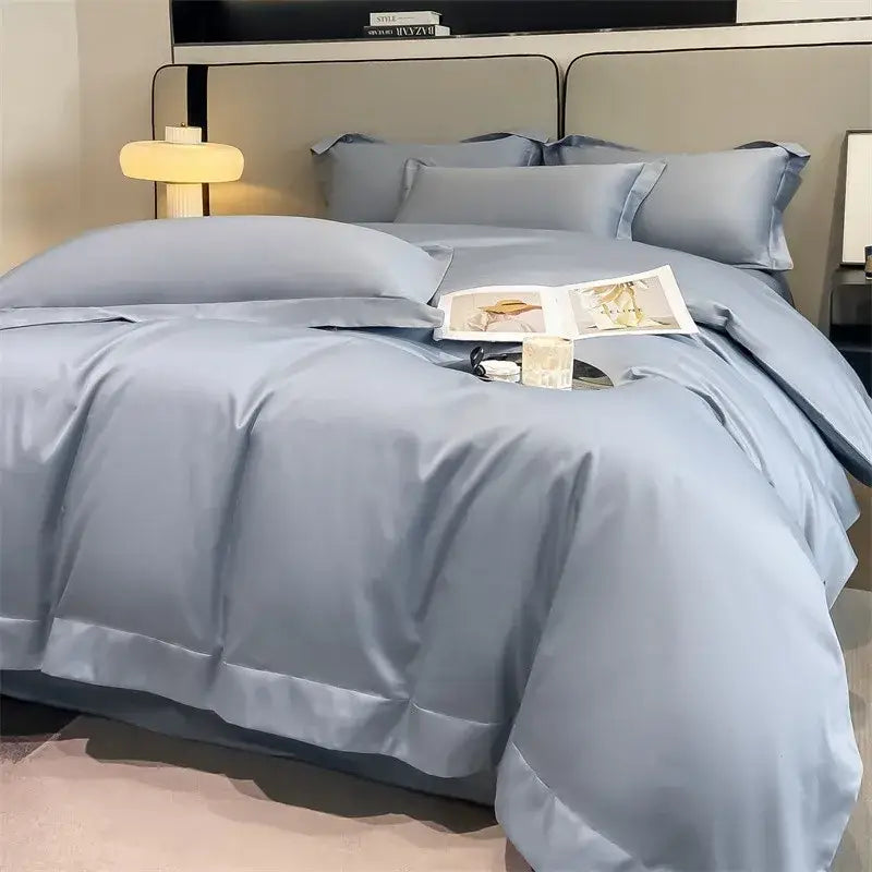 Luxurious silver gray satin duvet cover set bedroom bedding