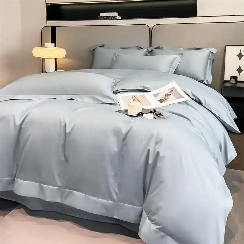 Luxurious silver gray satin duvet cover set bedroom bedding
