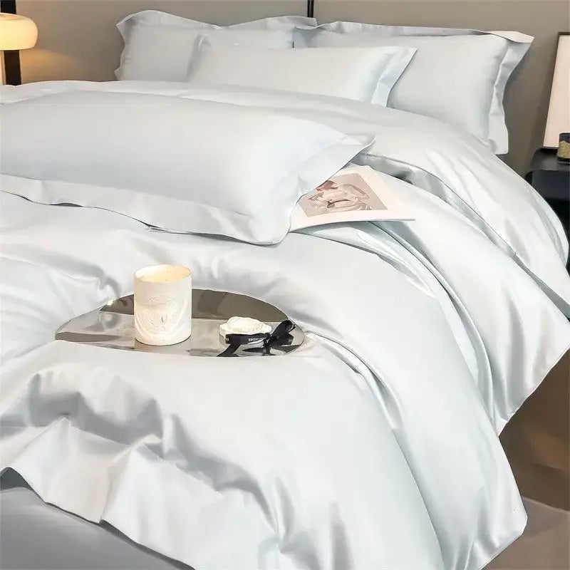 Luxurious silver gray satin duvet cover set bedroom bedding