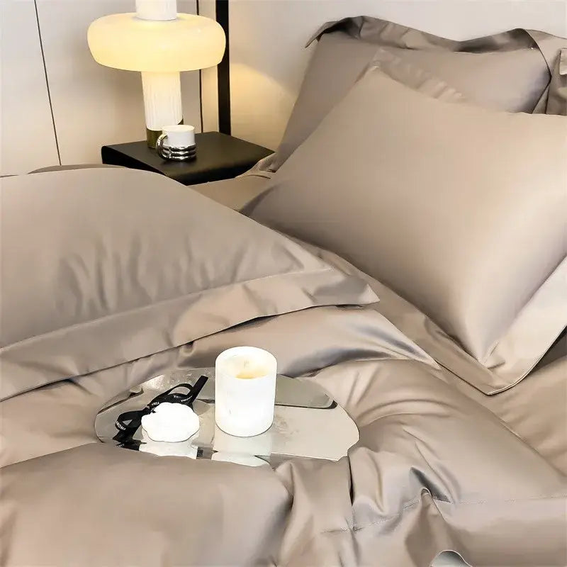 Luxurious silver gray satin duvet cover set bedroom bedding