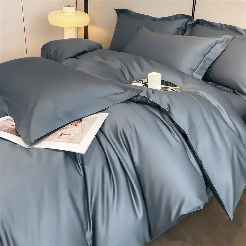 Luxurious silver gray satin duvet cover set bedroom bedding