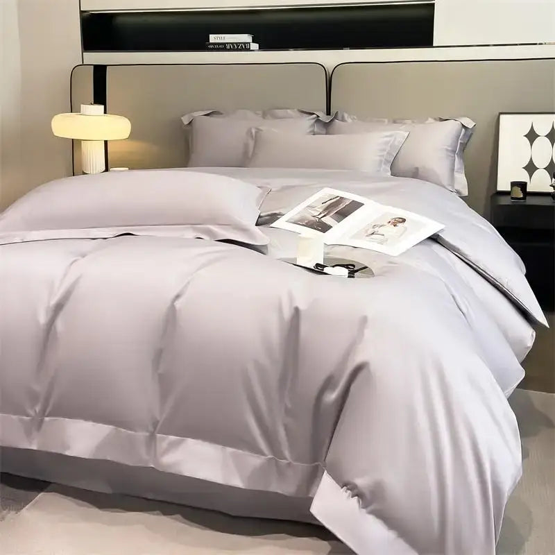 Luxurious silver gray satin duvet cover set bedroom bedding