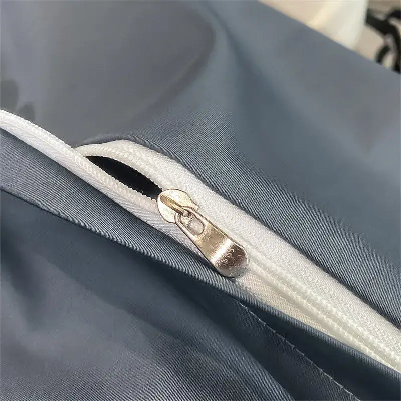 Luxurious silver gray satin duvet cover set bedroom bedding