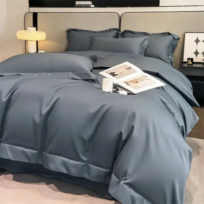 Luxurious silver gray satin duvet cover set bedroom bedding