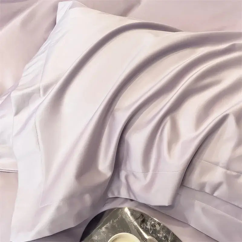 Luxurious silver gray satin duvet cover set bedroom bedding