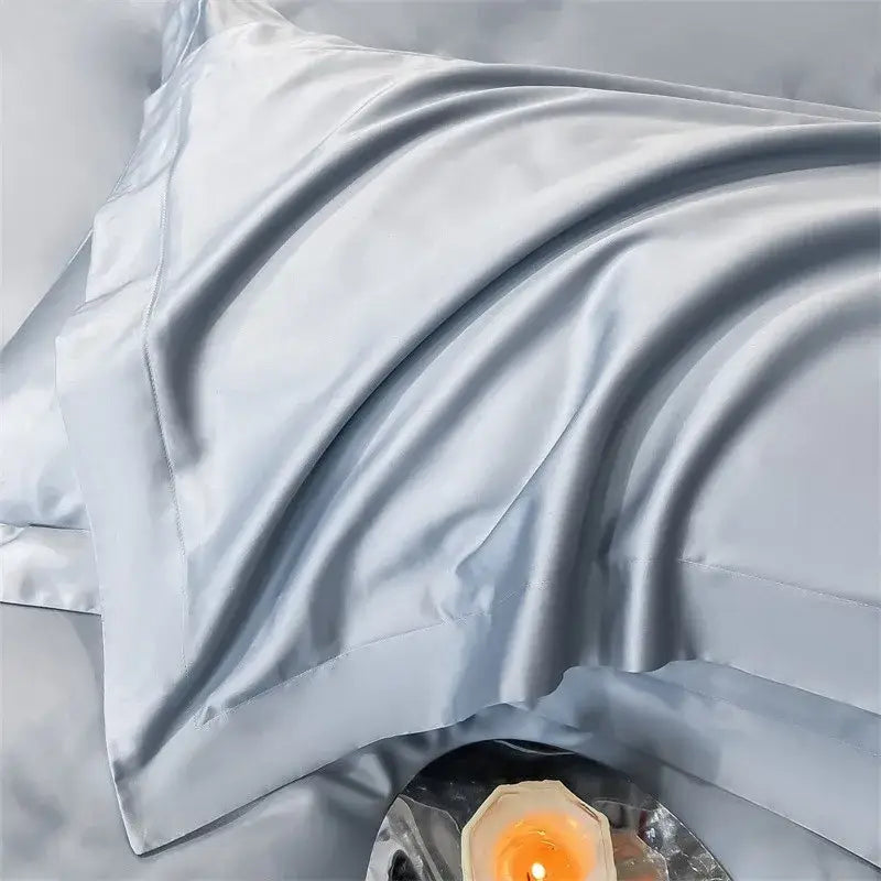Luxurious silver gray satin duvet cover set bedroom bedding