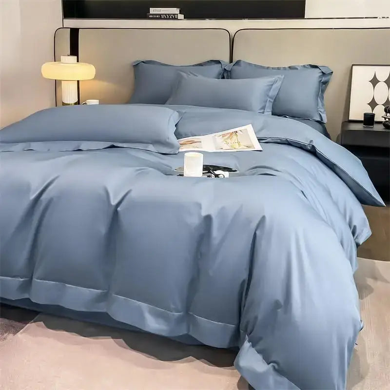 Luxurious silver gray satin duvet cover set bedroom bedding