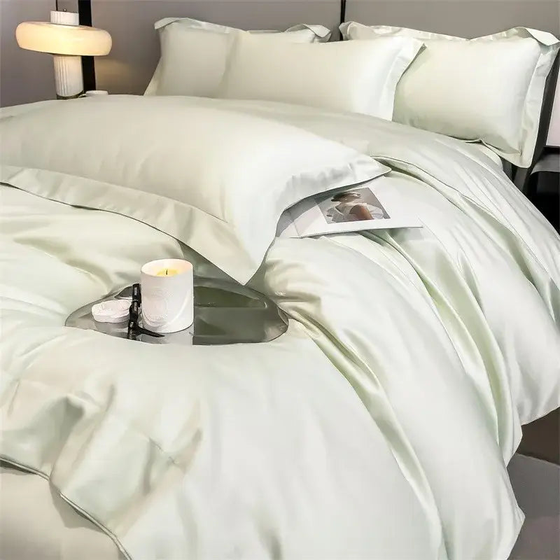 Luxurious silver gray satin duvet cover set bedroom bedding