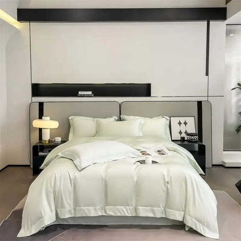 Luxurious silver gray satin duvet cover set bedroom bedding